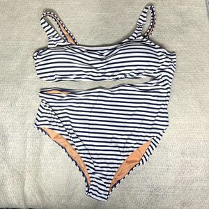 J.Crew Cutout One-Piece in Stripe Nautical Navy Blue/White Ladies 24 BF200 WNA